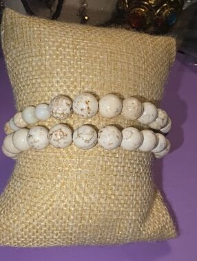 Cream Howlite Bead Stretch Bracelet Set - Neutral Stack